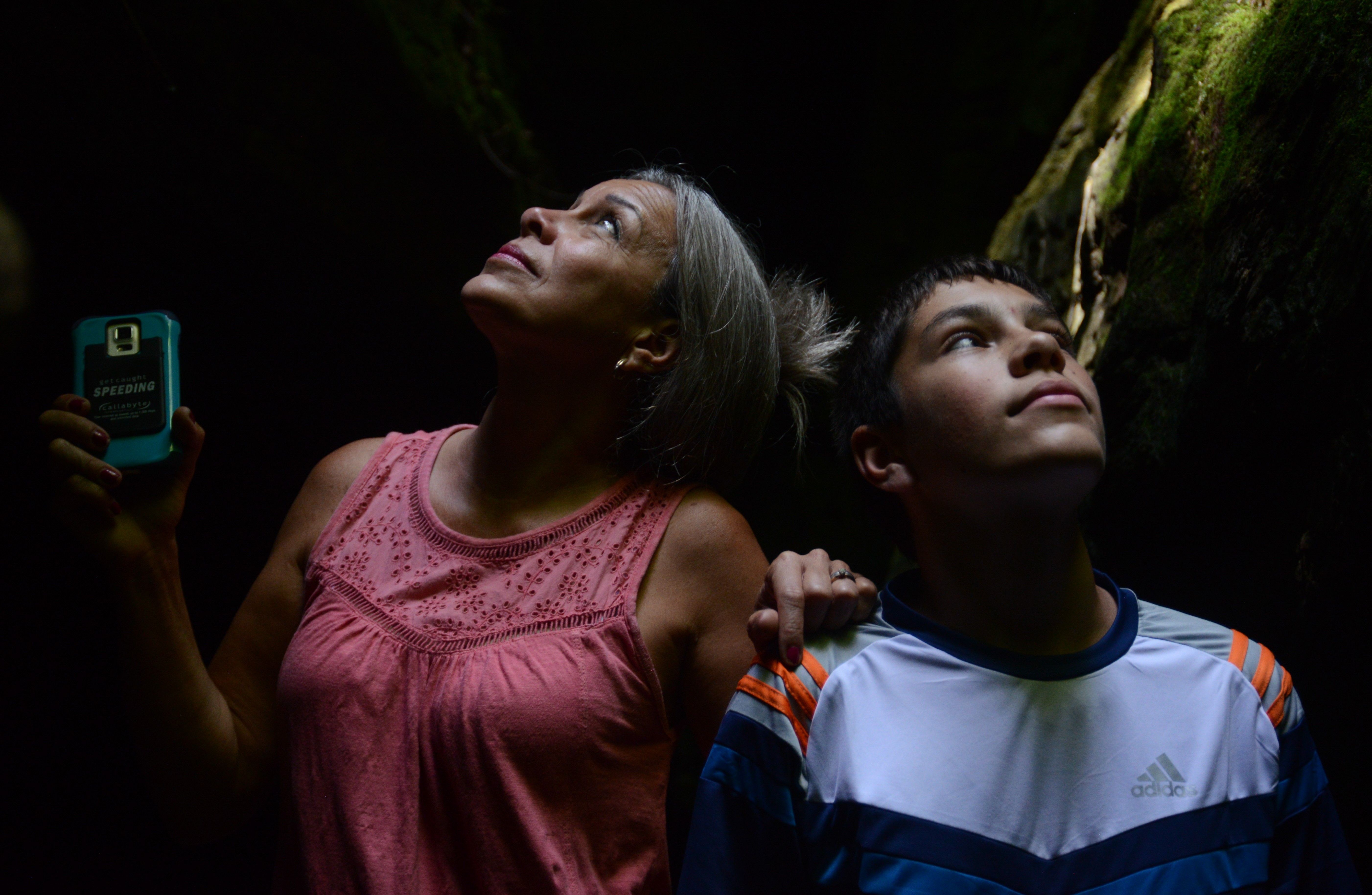 A mom and her teenage son explore Rock Bridge State Park.