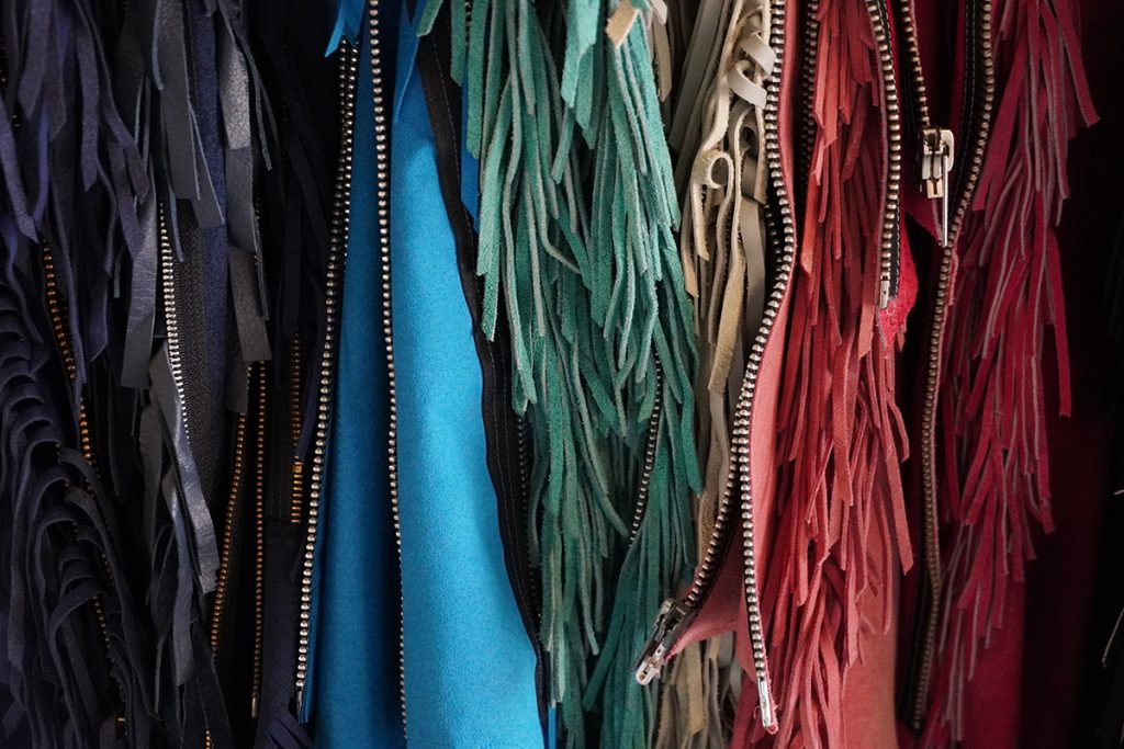 Close up of various different colored fabrics