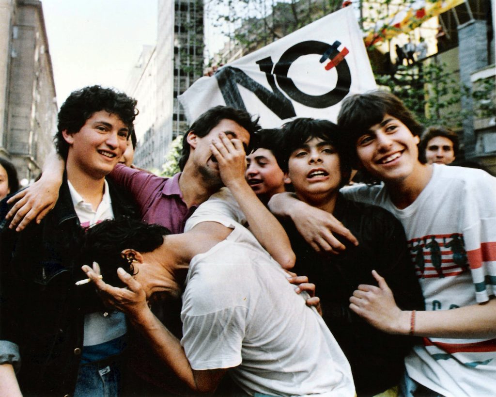 Chilean youth celebrating defeat of dictator Augusto Pinochet